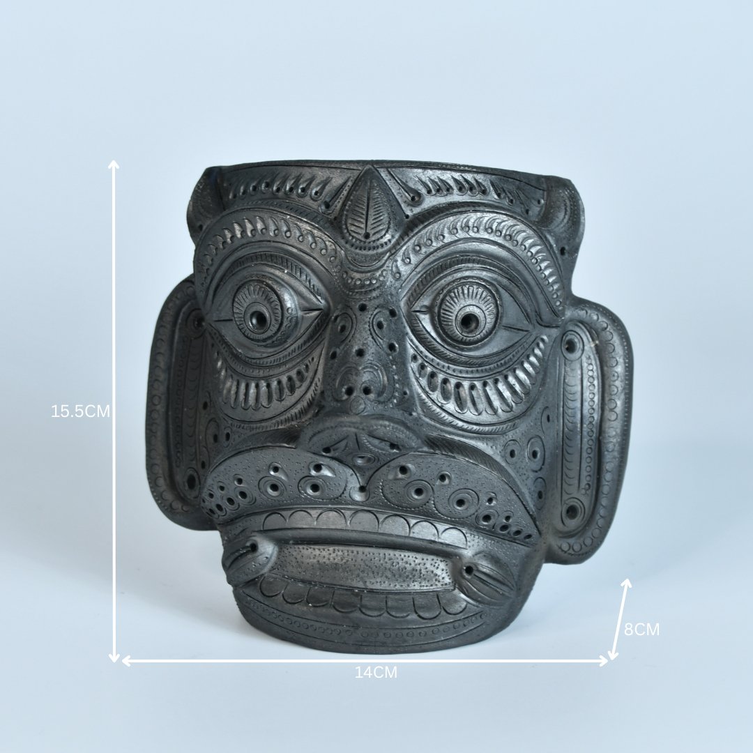 Unique Black Terracotta Asur Mask with Vase - Artisan Home Décor