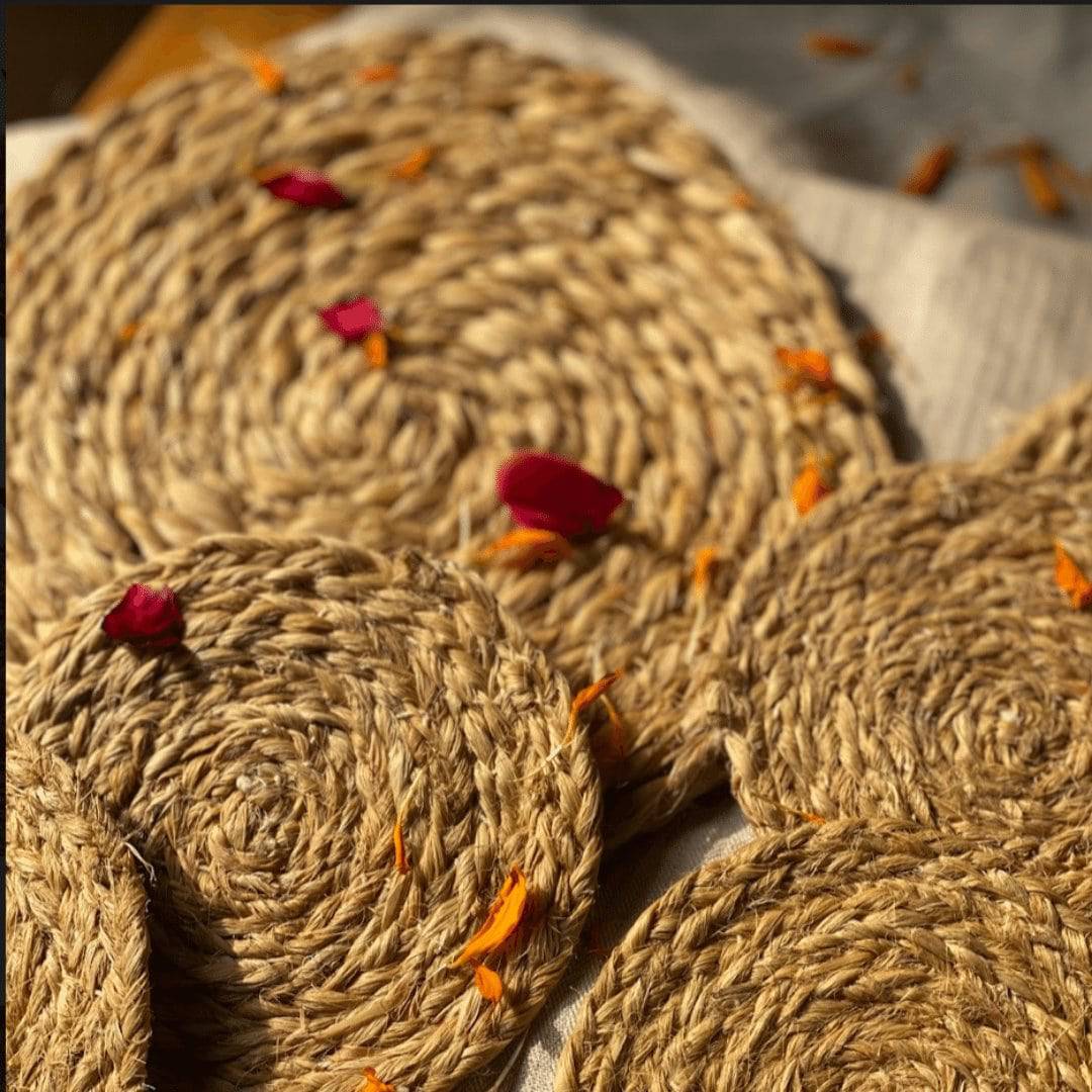 Handwoven Bhimal Coaster Set - Dining Essential