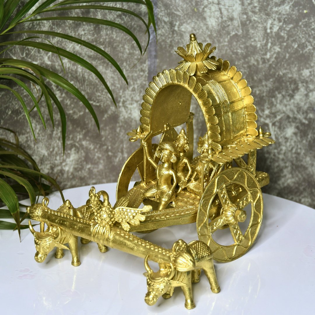 Large Dhokra Craft - Cow Cart Brass Decor