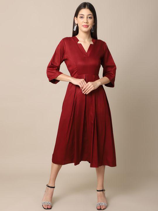 Maroon Tencel Boxy Dress