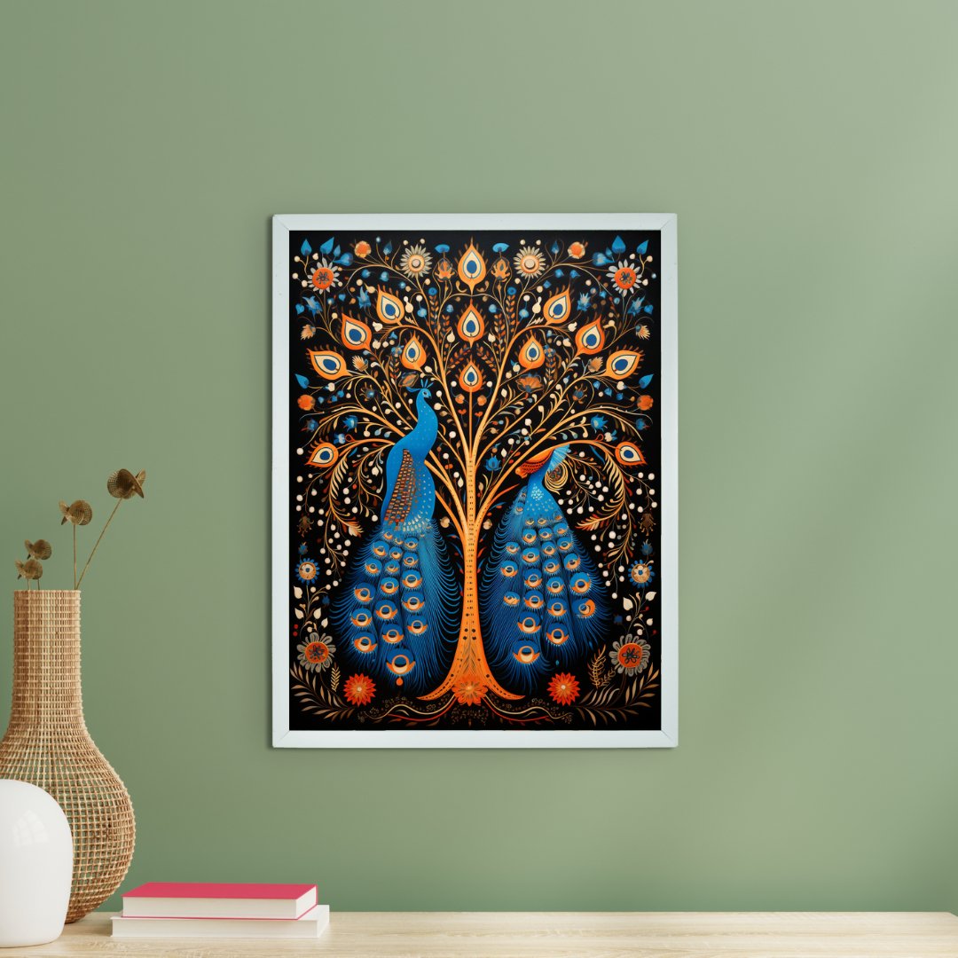 Twin Flames: Handcrafted Enchanting Peacock Print – Premium Indian-Inspired Canvas Art for Modern Home Decoration