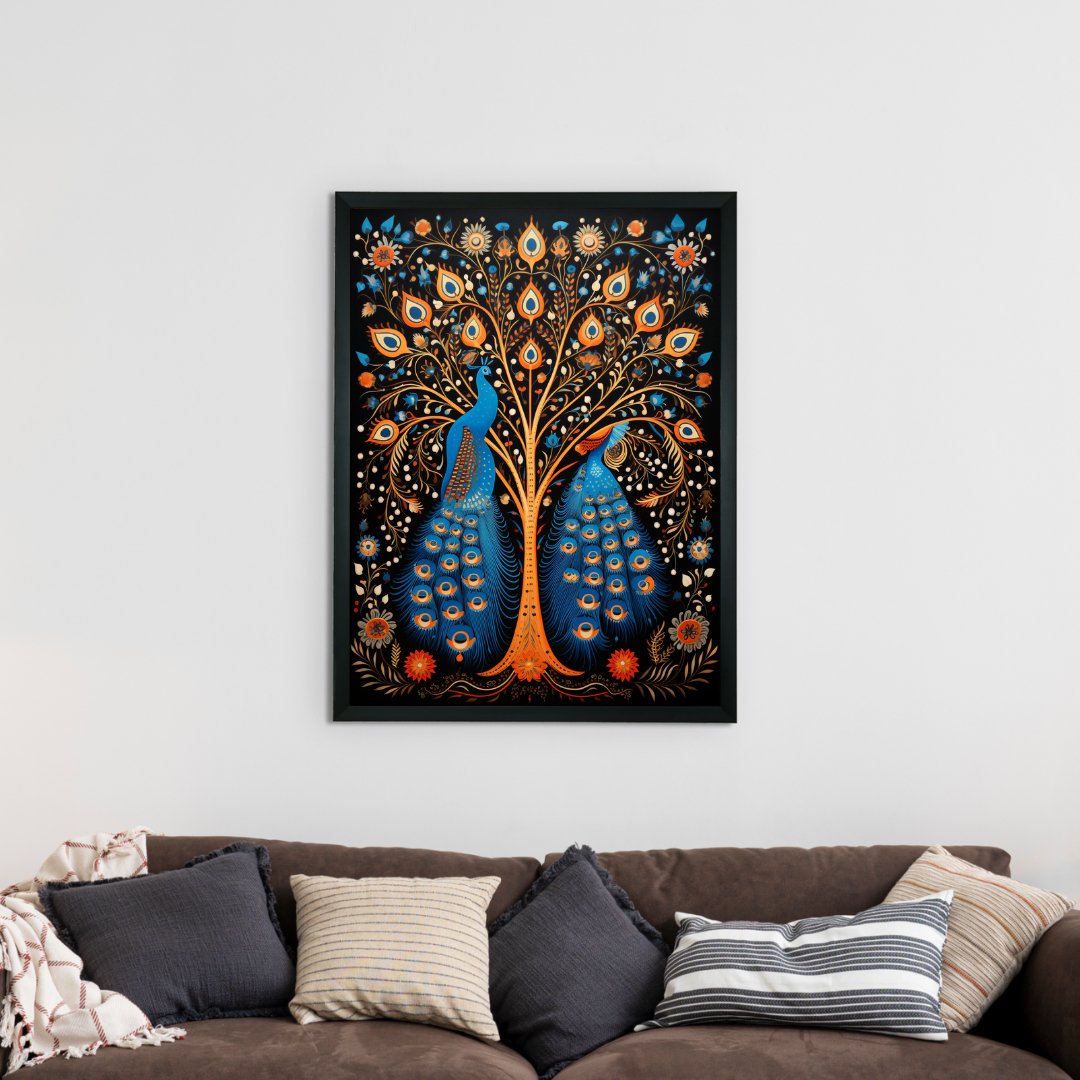 Twin Flames: Handcrafted Enchanting Peacock Print – Premium Indian-Inspired Canvas Art for Modern Home Decoration