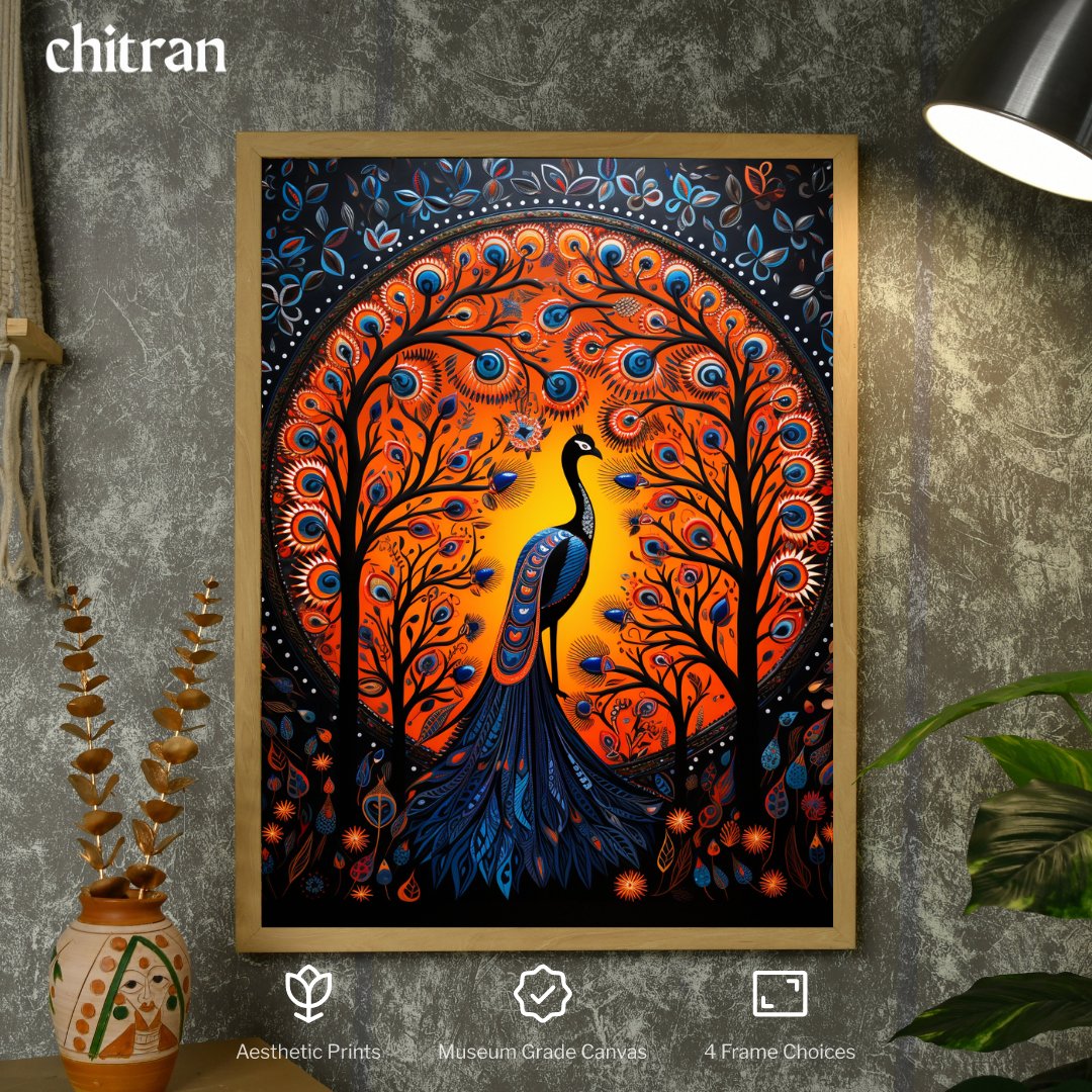 Enchanted Peacock: Sowpeace Handcrafted Wall Art – Premium Indian-Inspired Canvas Print for Stylish Home Decor