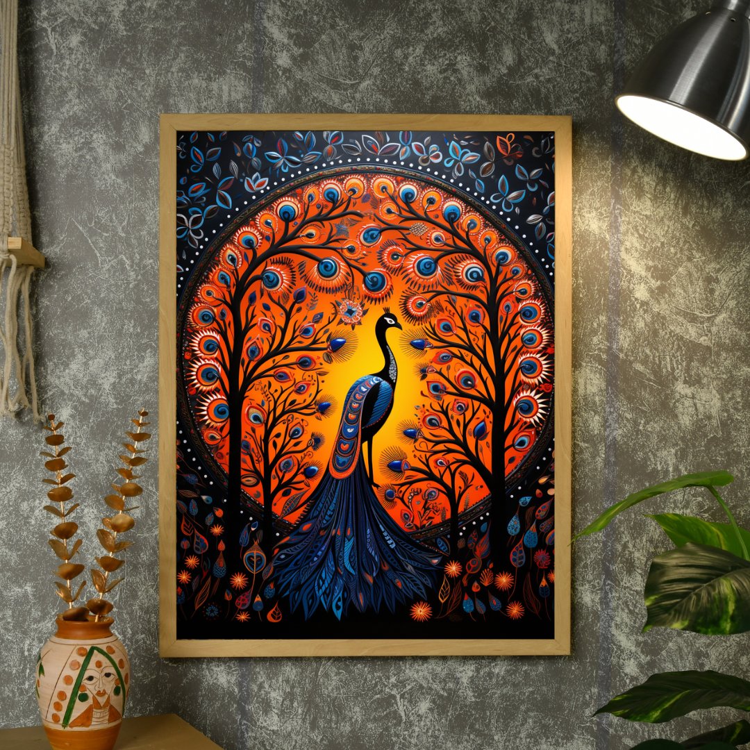 Enchanted Peacock: Sowpeace Handcrafted Wall Art – Premium Indian-Inspired Canvas Print for Stylish Home Decor