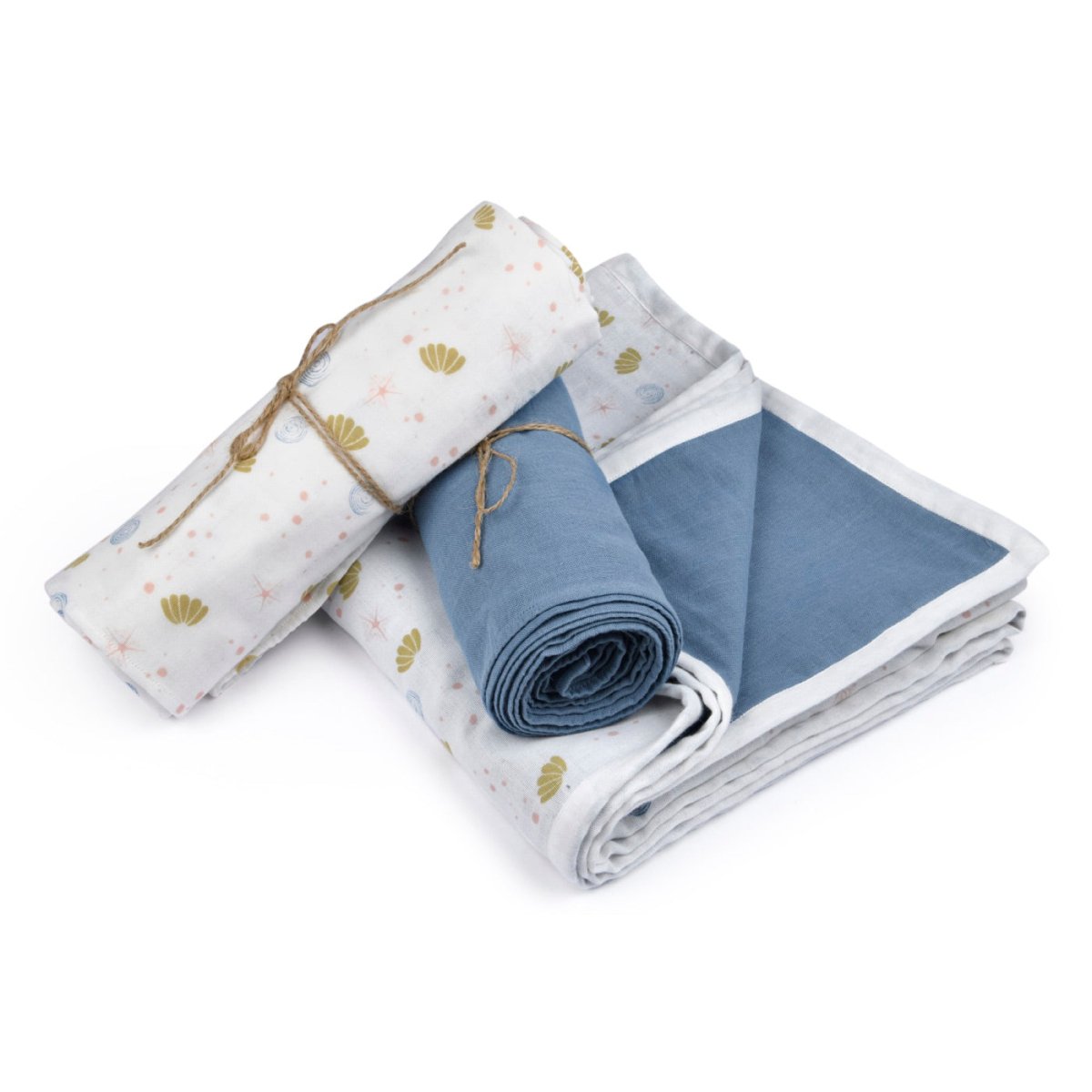 Naturally Dyed Organic Muslin Blanket & Swaddles (Set of 3)- Sea of Dreams