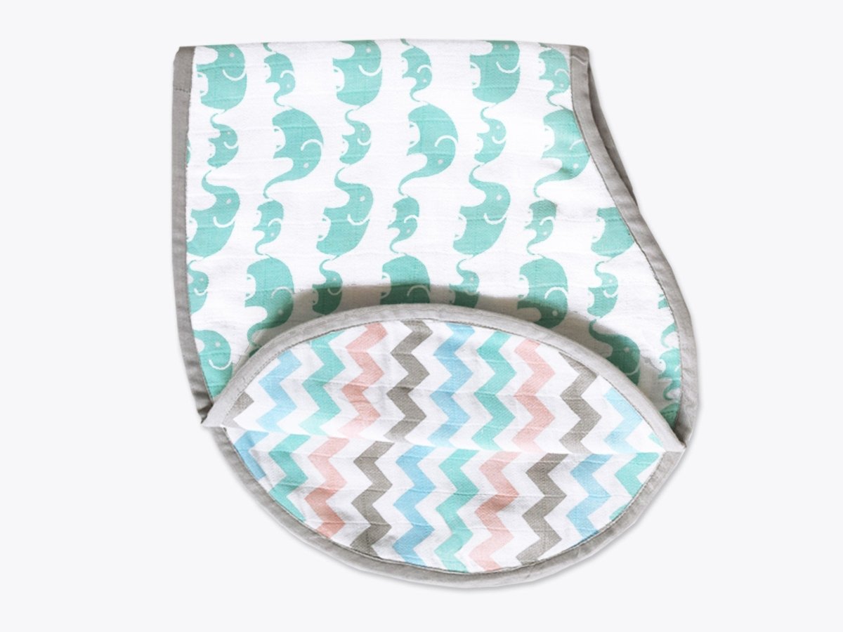 Organic Muslin Burp Cloth & Bib Elephant Parade