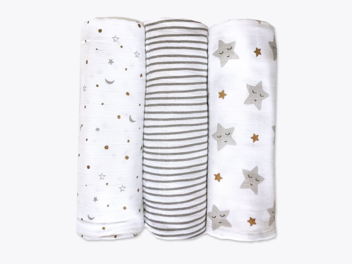 Organic Muslin Swaddles Set of 3 Sleepy Star Metallic