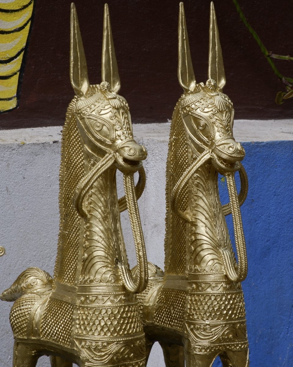 Dhokra Horses: Majestic Pair Tabletop Decor-1