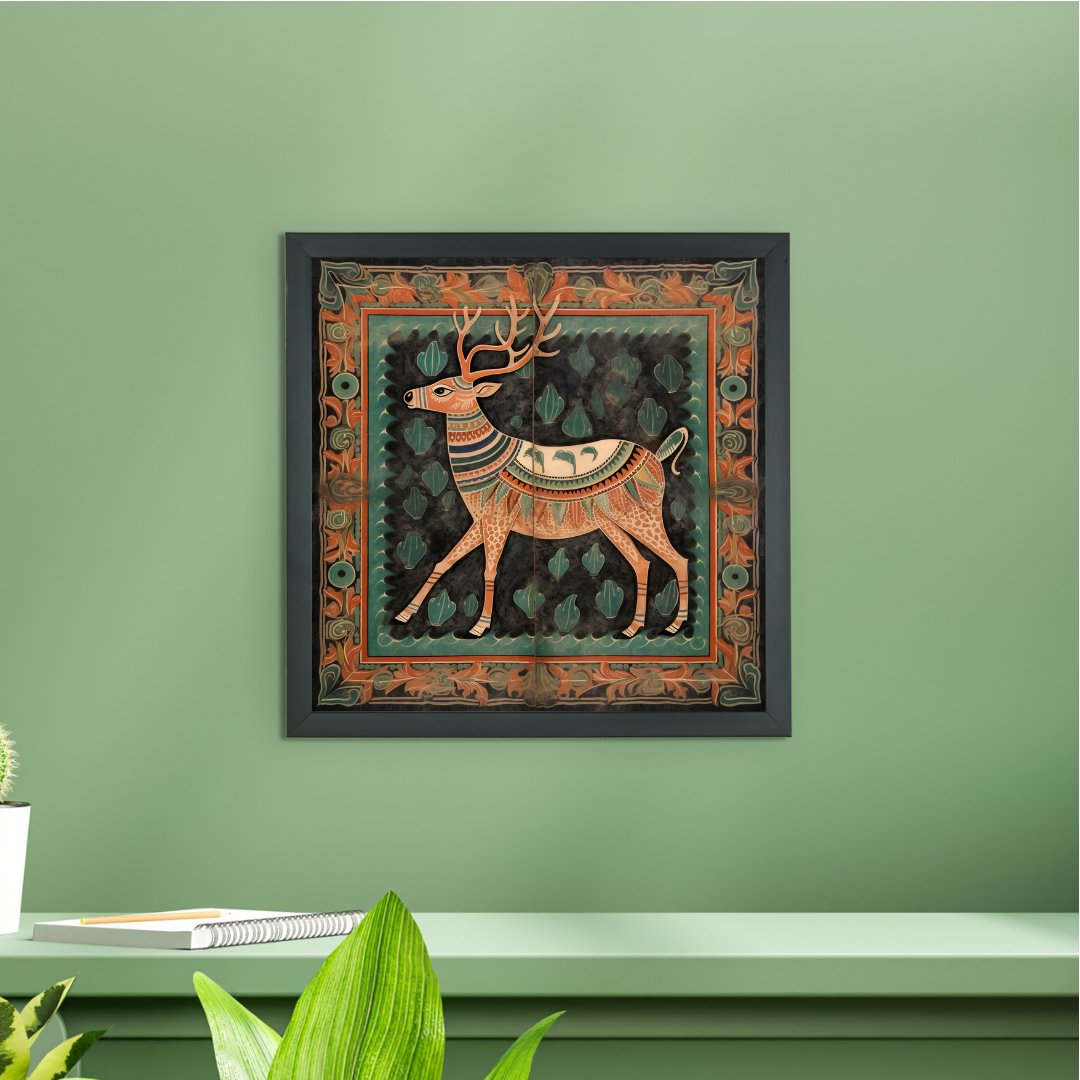 Sowpeace's Handcrafted Premium Pichwai Reindeer Abstract Wall Painting – Canvas Decor for Elegant and Cultural Interiors