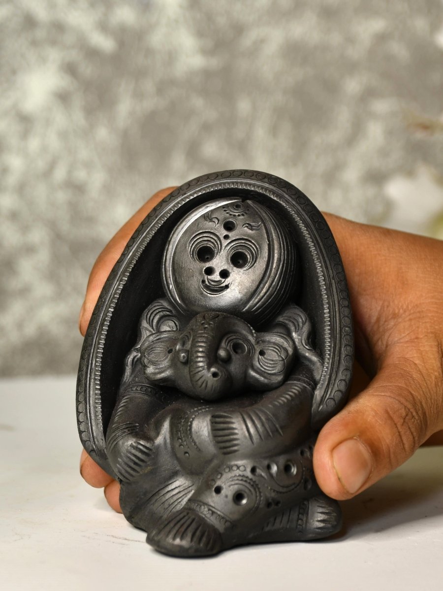 Sowpeace Art: Black Terracotta Durga Ganesh Tabletop Marvel