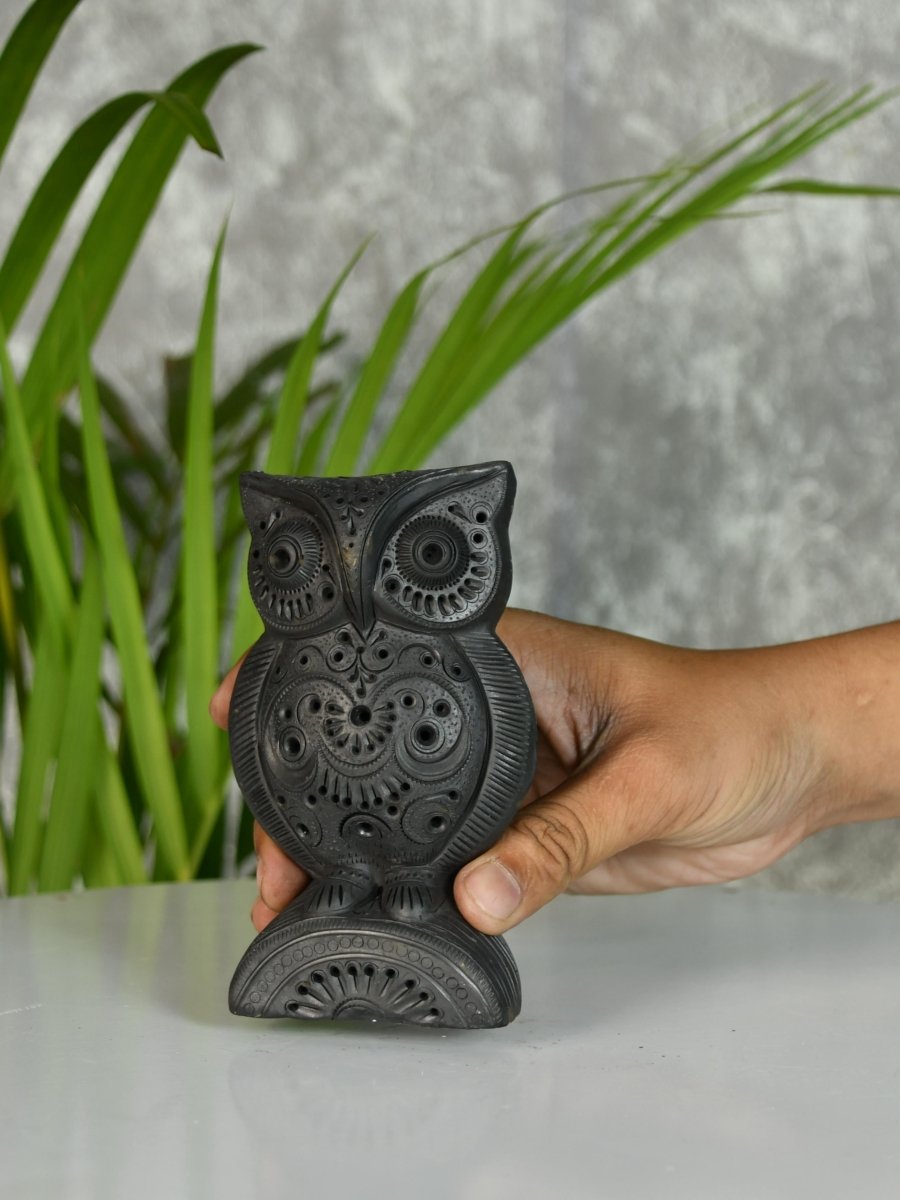 Sowpeace Black Terracotta Artisanal Owl: Tabletop Decor