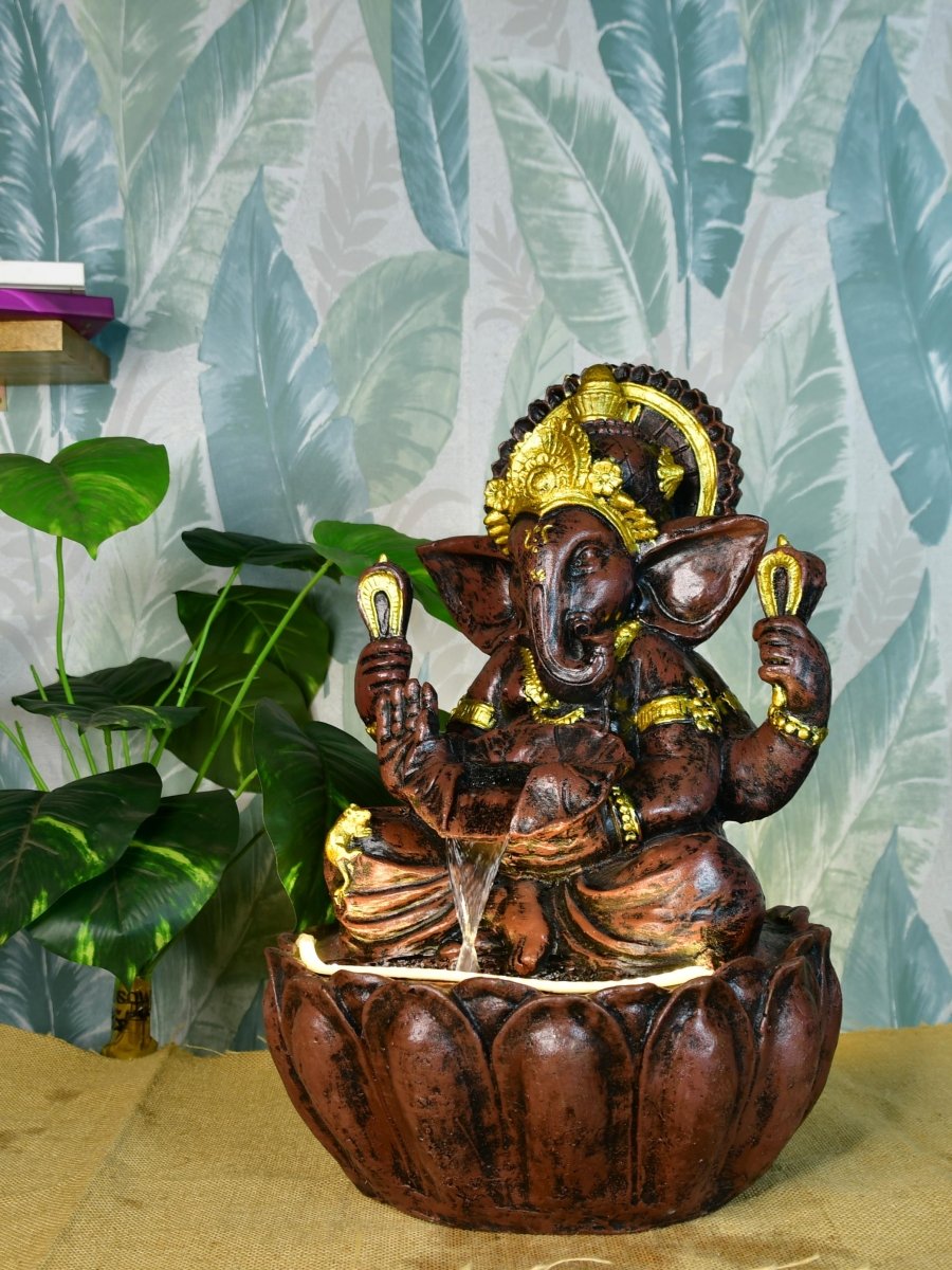 Sowpeace Brown Ganesha Water Fountain – Elegant Ganesha Sitting Waterfall for Spiritual Home Decor & Gifts