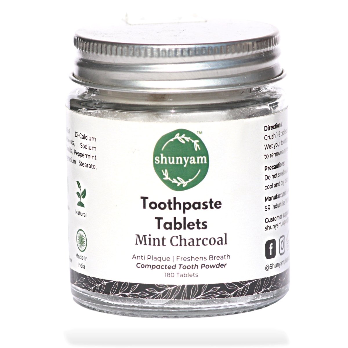 Toothpaste Tablets - Flouride Free - Mint Charcoal (Pack of 180 Tablets)