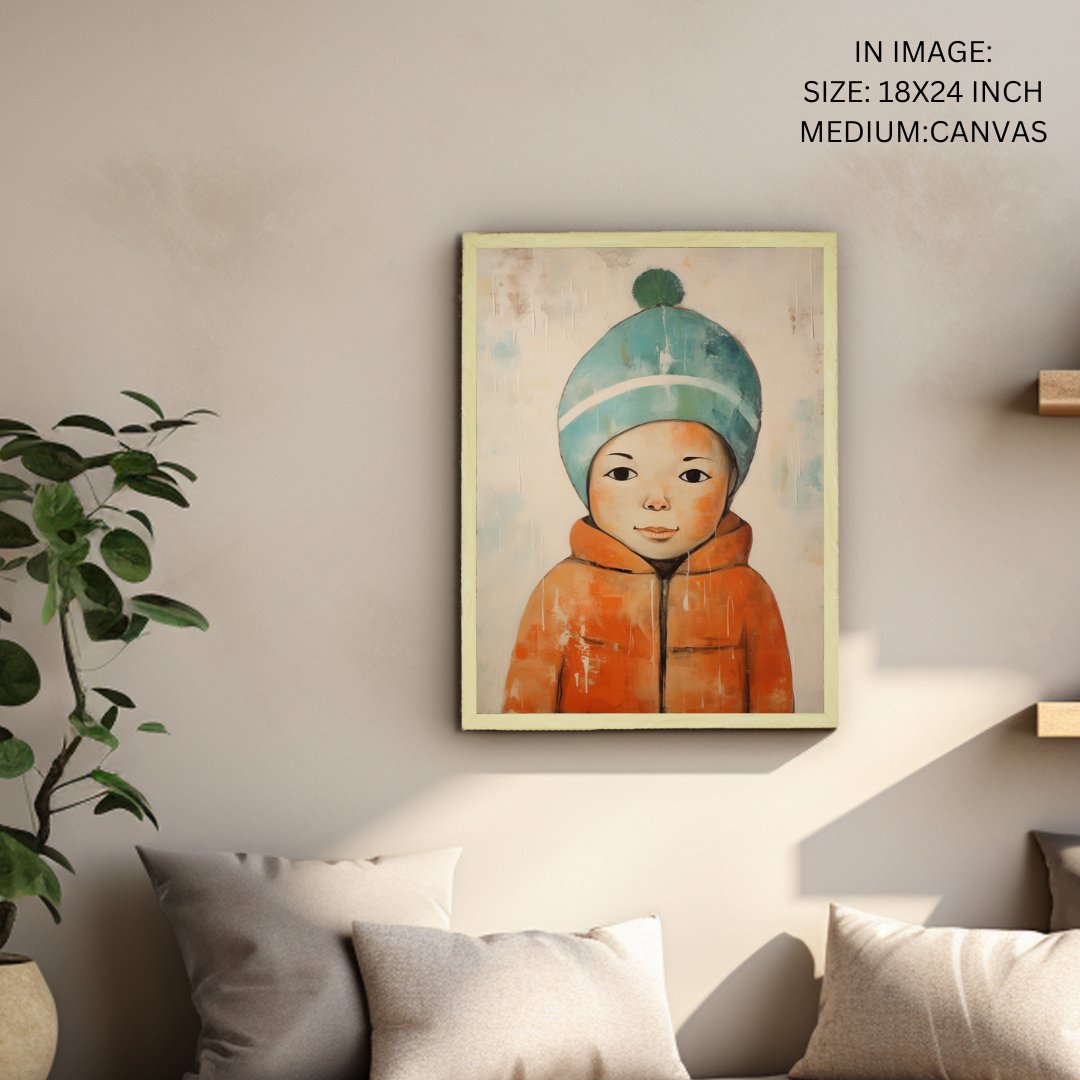 Chilled Dreams: Sowpeace's Premium Abstract Winter Boy Canvas – Handcrafted Indian-Inspired Art for Stylish Winter Home Interiors