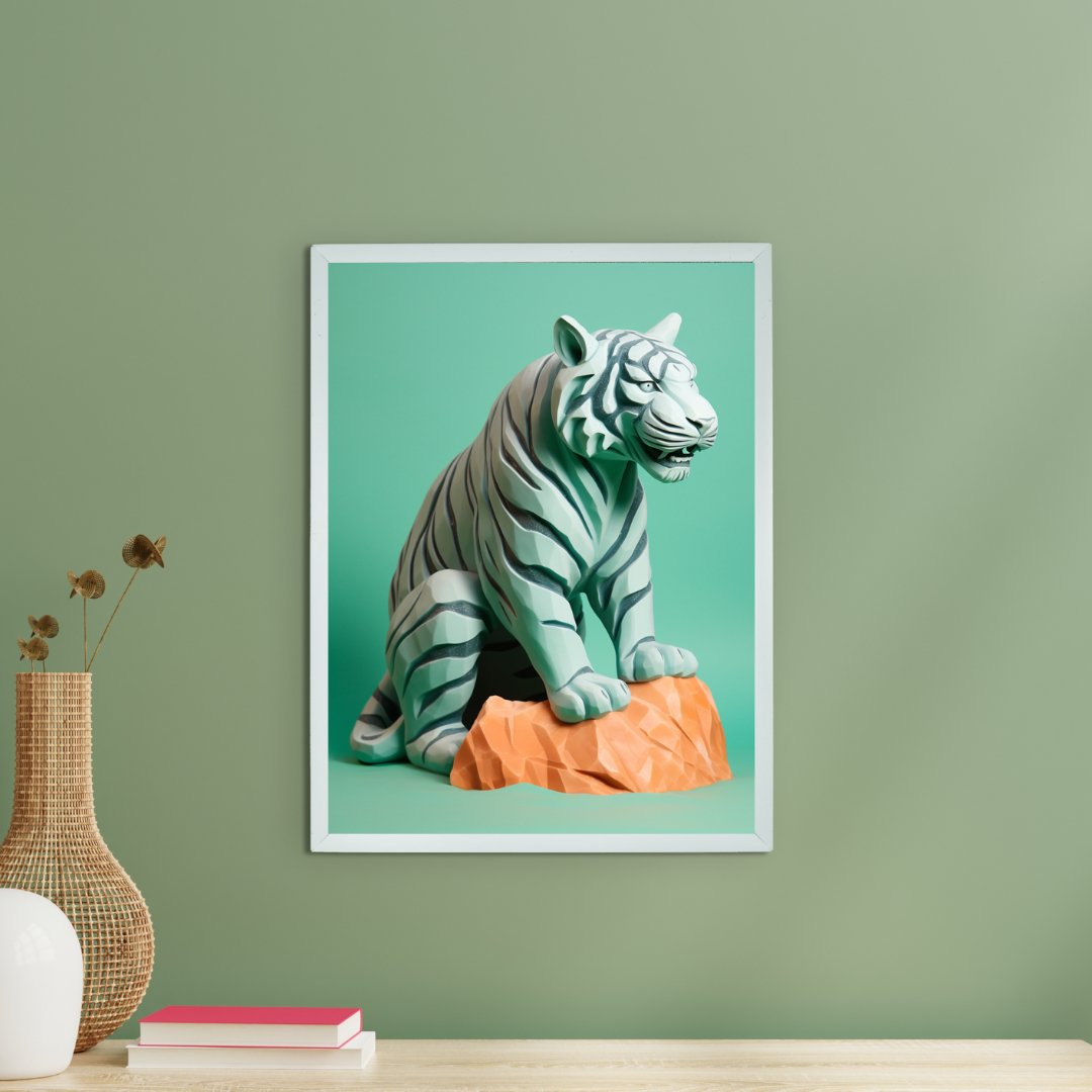 Frozen Form: Premium Abstract Tiger Canvas Wall Prints by Sowpeace – Handcrafted Indian-Inspired Art for Unique Winter Decor