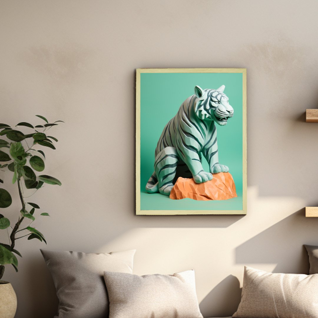 Frozen Form: Premium Abstract Tiger Canvas Wall Prints by Sowpeace – Handcrafted Indian-Inspired Art for Unique Winter Decor