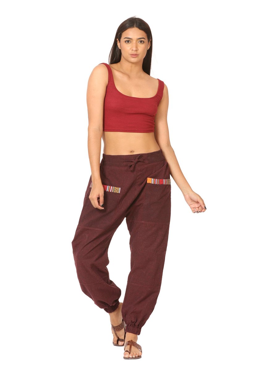 Buy Women's Straight Fit Harem Hopper Pants | Maroon | Fits Waist 28" to 38" | Shop Verified Sustainable Womens Pyjama on Brown Living™