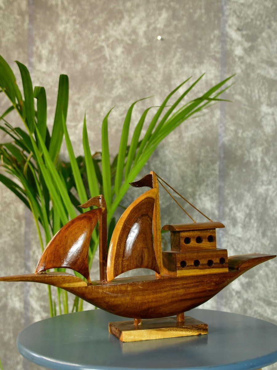 Wooden House Boat: Artisan-Crafted Tabletop Elegance